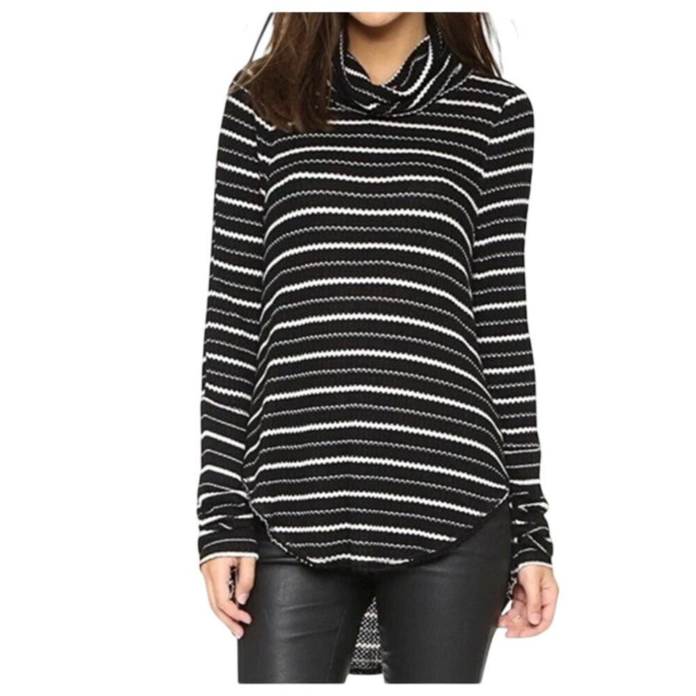 Free People Striped Slouchy Kristina Drippy Thermal Waffle Knit Top XS Cowl Neck